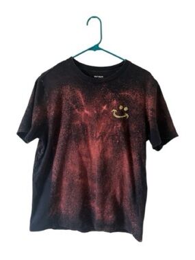 Old Navy Bleach Dyed Graphic T-Shirt Large Black Smiley Face Custom Tee